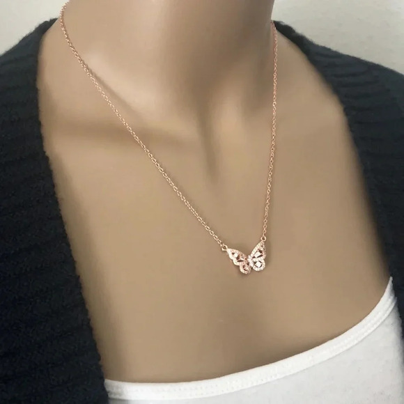 S925 Rose Gold Simulated Diamond Butterfly Necklace - Picture 7 of 8
